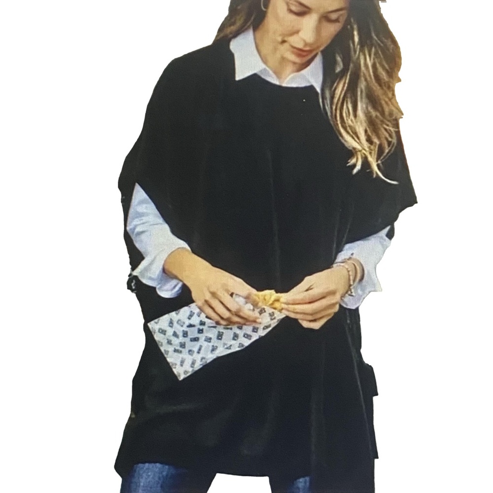 NWT J.JILL Black Merino Wool Tencel Poncho Minimalist Layering OS - NEW